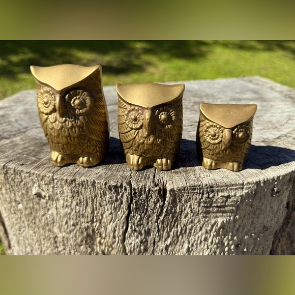 Set of Three Vintage Brass Owls - Picture 1 of 4